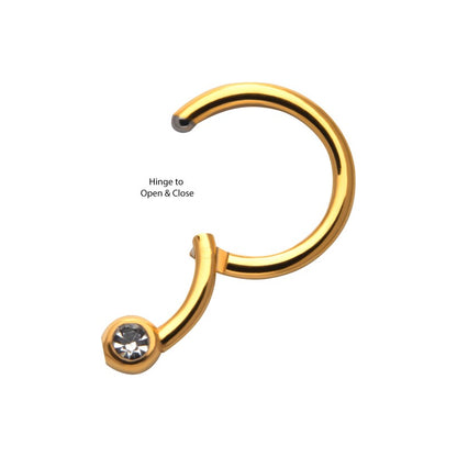 Hinged Ring w/ Bezel Set Gem | Titanium Clicker Segment Hoop Ring - Avanti Body Jewelry