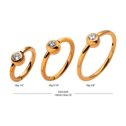 Hinged Ring 24Kt Captive CZ Ball Side Facing | Titanium Clicker Segment Hoop Ring - Avanti Body Jewelry