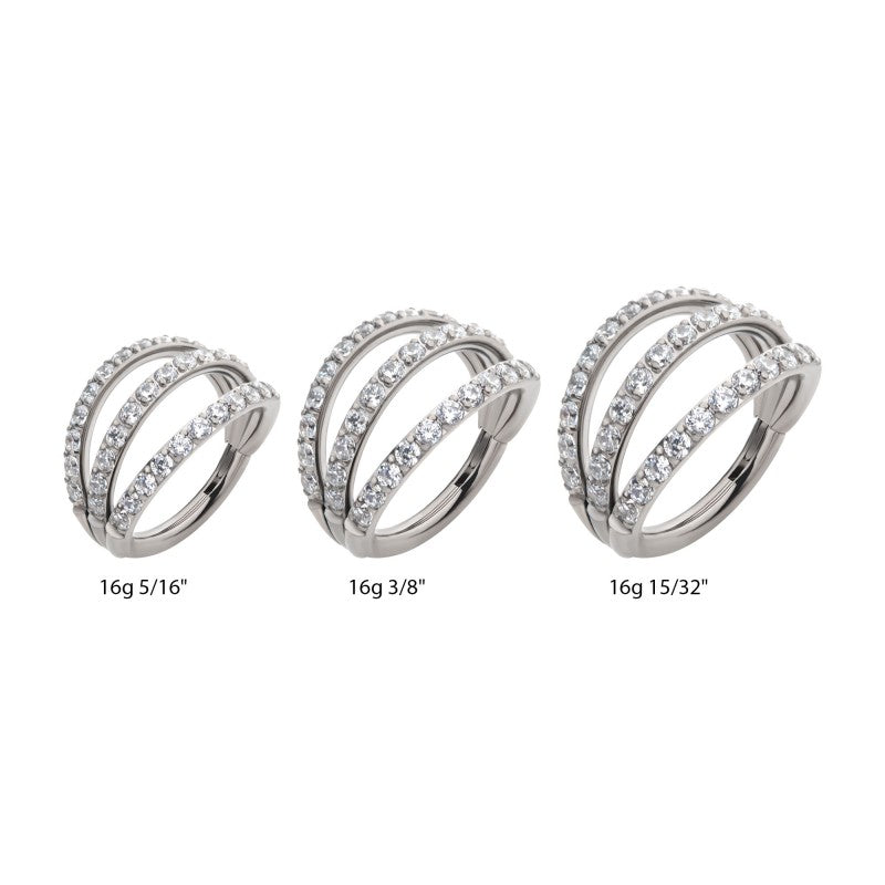 Hinged Ring Triple Fan w/ Side-Facing CZ | Titanium Clicker Segment Hoop Ring - Avanti Body Jewelry