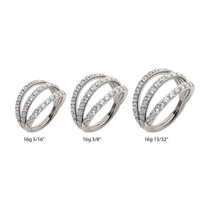Hinged Ring Triple Fan w/ Side-Facing CZ | Titanium Clicker Segment Hoop Ring - Avanti Body Jewelry