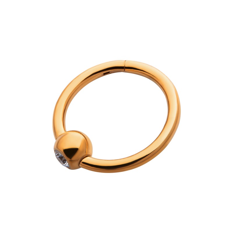 Hinged Ring 24Kt Captive CZ Ball Side Facing | Titanium Clicker Segment Hoop Ring - Avanti Body Jewelry