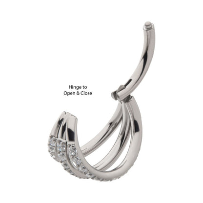 Hinged Ring Triple Fan w/ Side-Facing CZ | Titanium Clicker Segment Hoop Ring - Avanti Body Jewelry