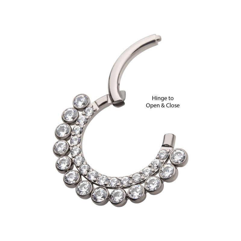 Hinged Ring Double Row Front Facing CZ w/ Beads | Titanium Clicker Segment Hoop Ring - Avanti Body Jewelry