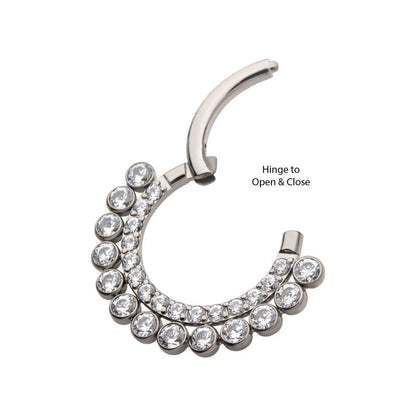 Hinged Ring Double Row Front Facing CZ w/ Beads | Titanium Clicker Segment Hoop Ring - Avanti Body Jewelry