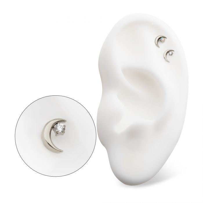 Crescent Moon CZ/Opal Top | 24K PVD Titanium Threadless Top For Nose, Ears & Lip - Avanti Body Jewelry