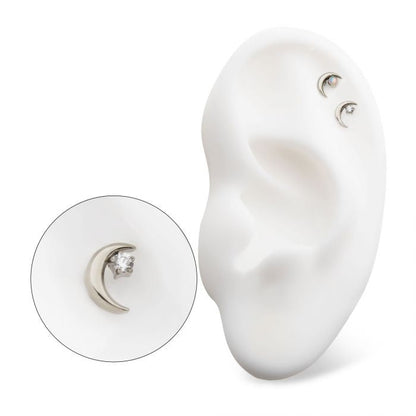 Crescent Moon CZ/Opal Top | 24K PVD Titanium Threadless Top For Nose, Ears & Lip - Avanti Body Jewelry