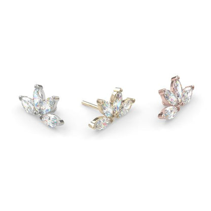 Quadruple Diamond Marquis Fan | 14K Threadless Top For Nose, Ears & Lip - Avanti Body Jewelry