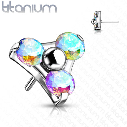 Trinity 3 Gem Cluster | Titanium Threadless Top For Nose, Ears & Lip - Avanti Body Jewelry