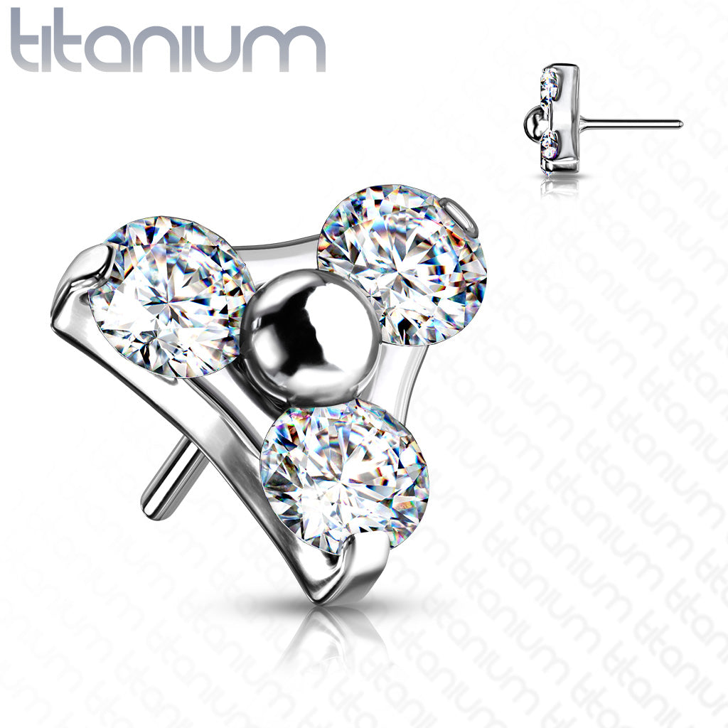 Trinity 3 Gem Cluster | Titanium Threadless Top For Nose, Ears & Lip - Avanti Body Jewelry