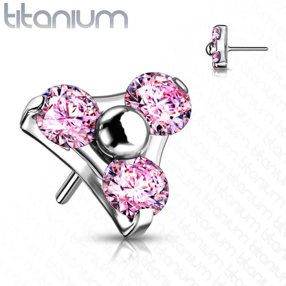 Trinity 3 Gem Cluster | Titanium Threadless Top For Nose, Ears & Lip - Avanti Body Jewelry