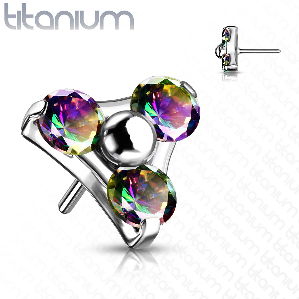 Trinity 3 Gem Cluster | Titanium Threadless Top For Nose, Ears & Lip - Avanti Body Jewelry