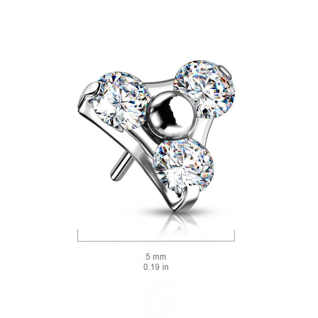 Trinity 3 Gem Cluster | Titanium Threadless Top For Nose, Ears & Lip - Avanti Body Jewelry