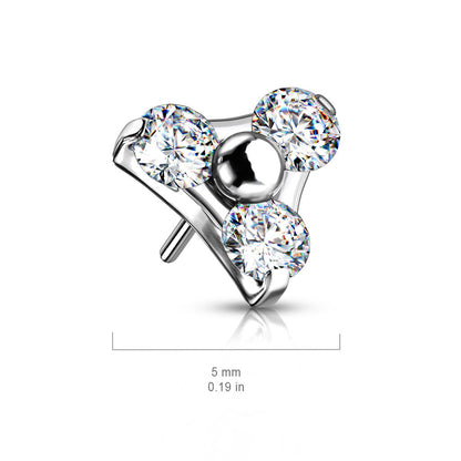 Trinity 3 Gem Cluster | Titanium Threadless Top For Nose, Ears & Lip - Avanti Body Jewelry