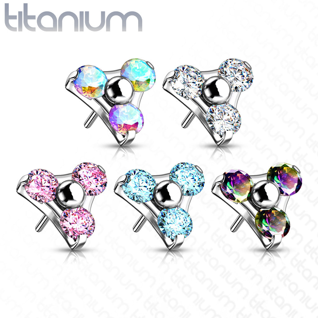 Trinity 3 Gem Cluster | Titanium Threadless Top For Nose, Ears & Lip - Avanti Body Jewelry