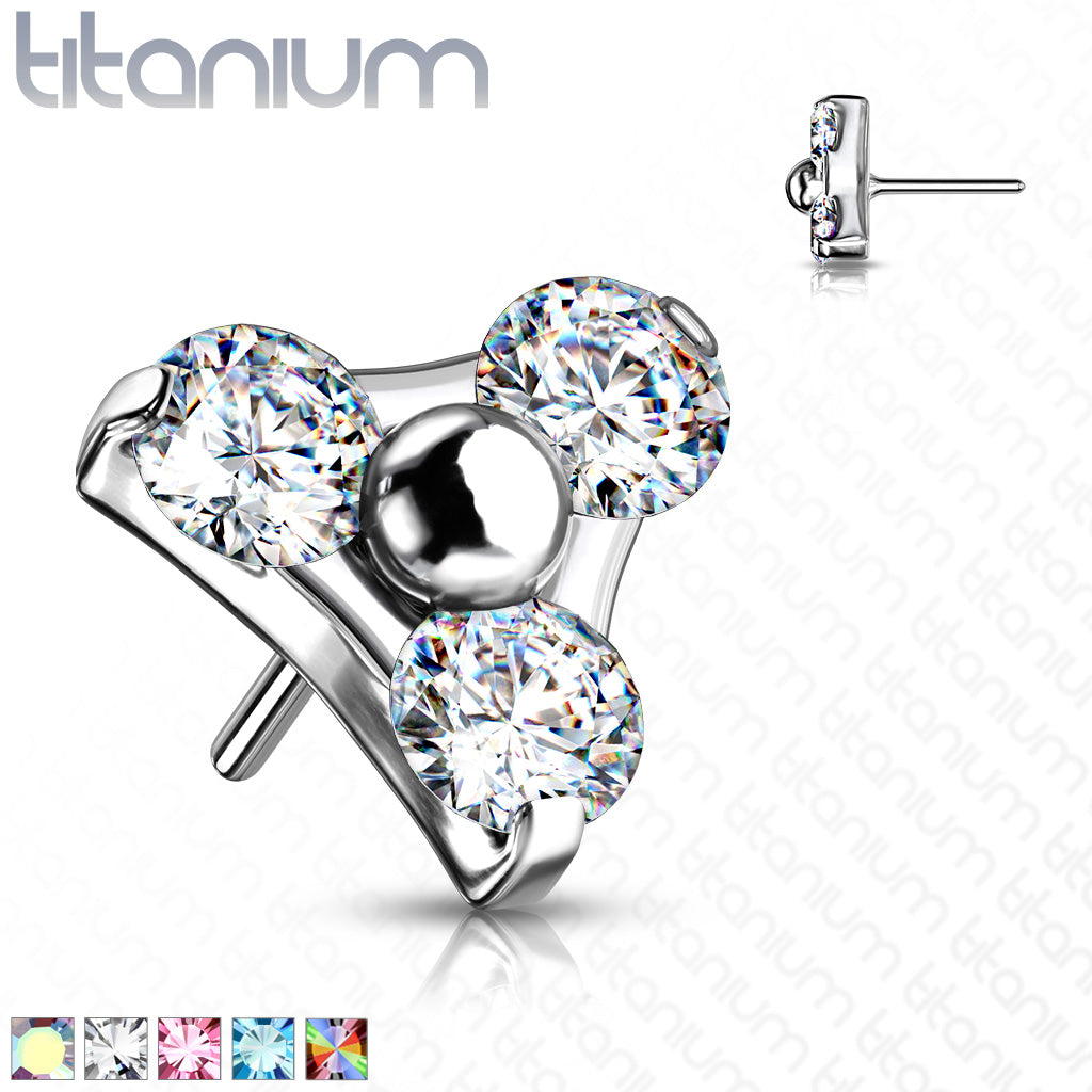 Trinity 3 Gem Cluster | Titanium Threadless Top For Nose, Ears & Lip - Avanti Body Jewelry
