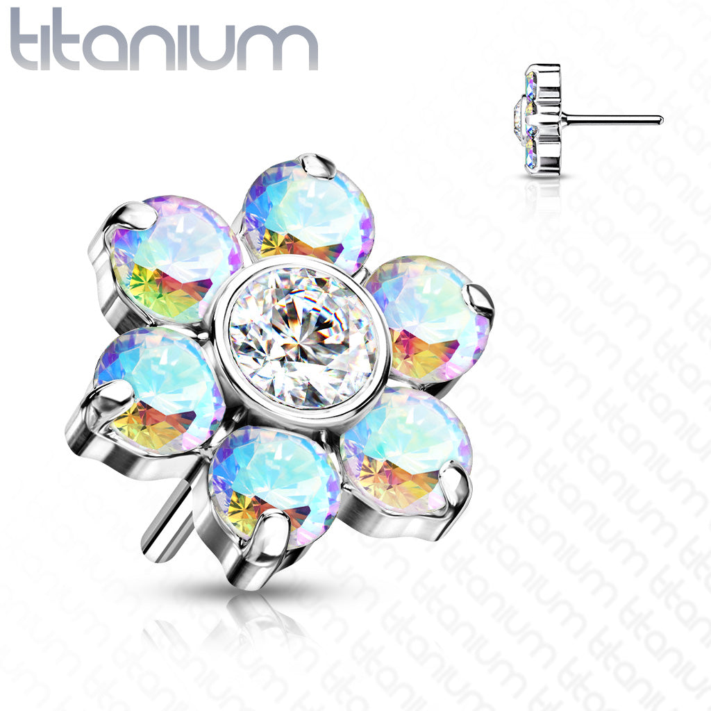 Flower w/ Gems | Titanium Threadless Top For Nose, Ears & Lip - Avanti Body Jewelry