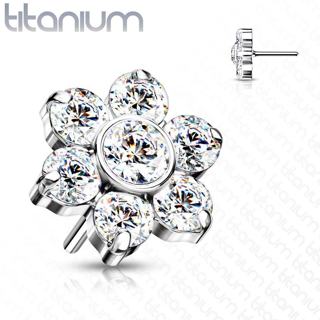 Flower w/ Gems | Titanium Threadless Top For Nose, Ears & Lip - Avanti Body Jewelry