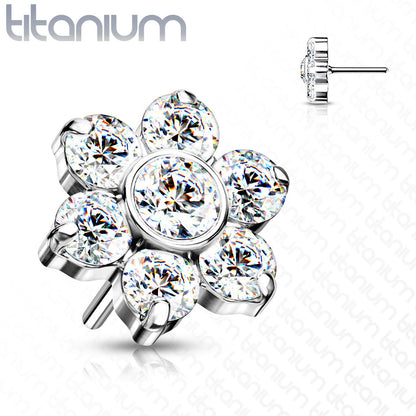 Flower w/ Gems | Titanium Threadless Top For Nose, Ears & Lip - Avanti Body Jewelry