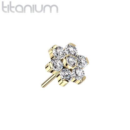 Flower w/ Gems | Titanium Threadless Top For Nose, Ears & Lip - Avanti Body Jewelry