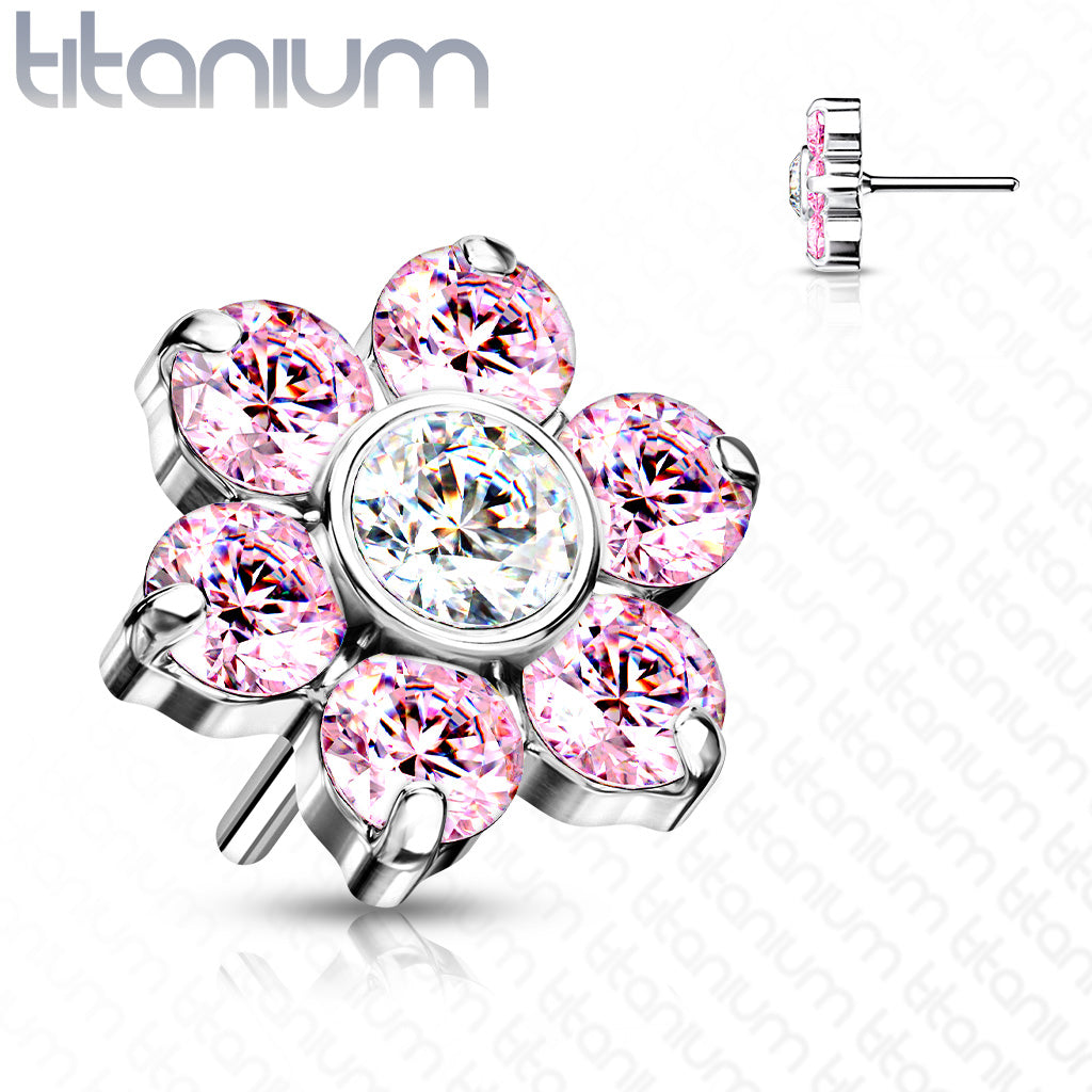 Flower w/ Gems | Titanium Threadless Top For Nose, Ears & Lip - Avanti Body Jewelry
