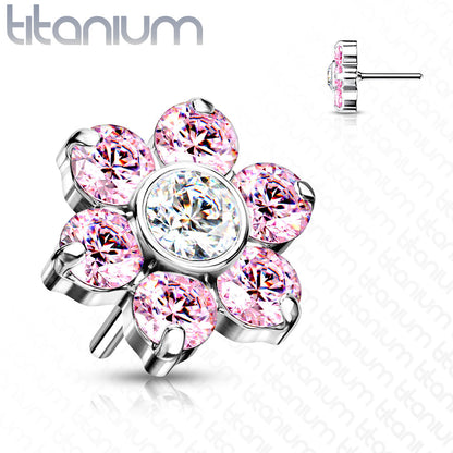 Flower w/ Gems | Titanium Threadless Top For Nose, Ears & Lip - Avanti Body Jewelry