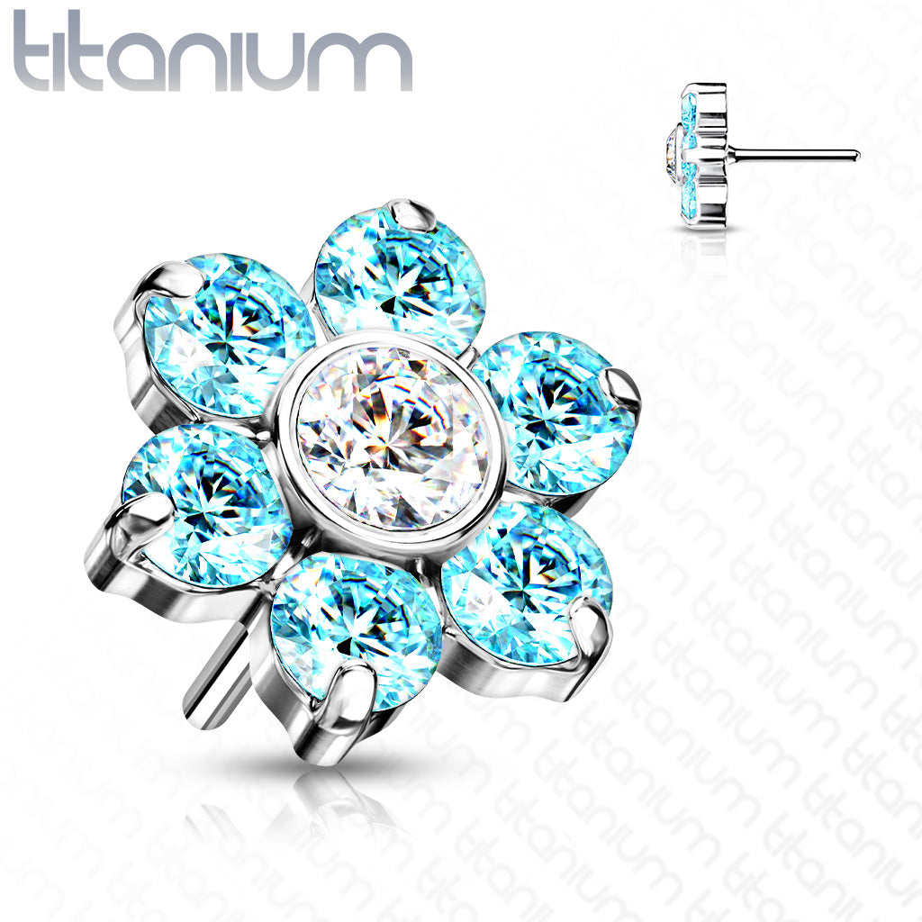 Flower w/ Gems | Titanium Threadless Top For Nose, Ears & Lip - Avanti Body Jewelry