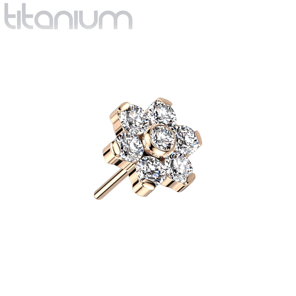 Flower w/ Gems | Titanium Threadless Top For Nose, Ears & Lip - Avanti Body Jewelry