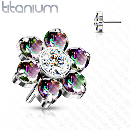 Flower w/ Gems | Titanium Threadless Top For Nose, Ears & Lip - Avanti Body Jewelry