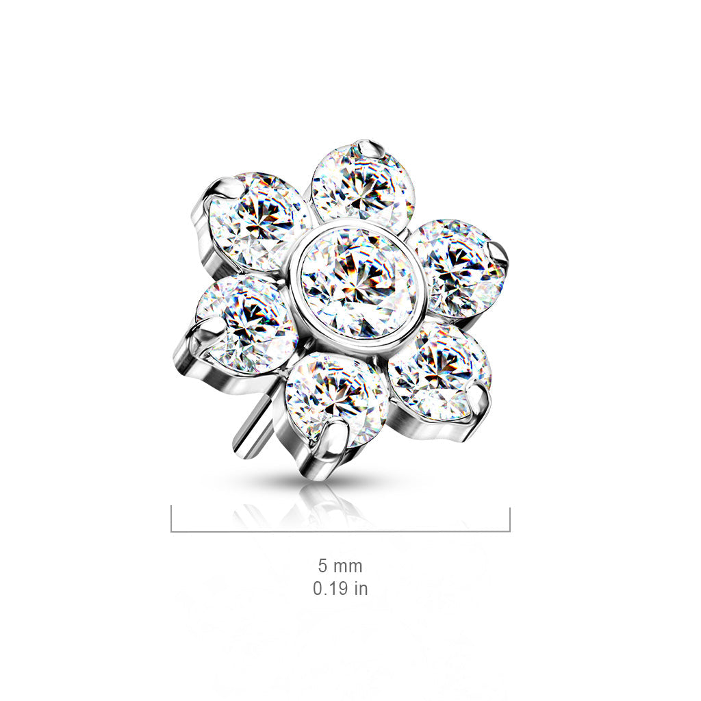 Flower w/ Gems | Titanium Threadless Top For Nose, Ears & Lip - Avanti Body Jewelry