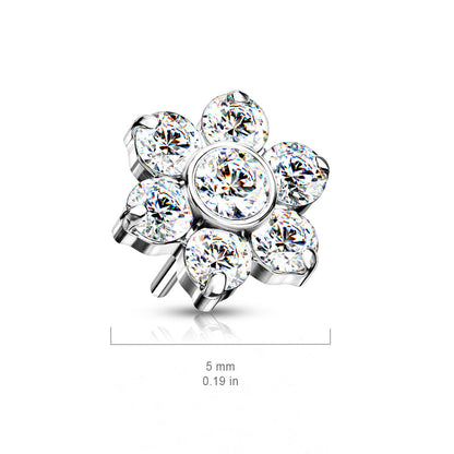 Flower w/ Gems | Titanium Threadless Top For Nose, Ears & Lip - Avanti Body Jewelry