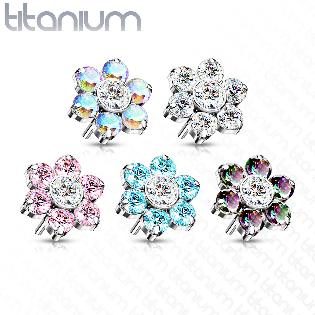 Flower w/ Gems | Titanium Threadless Top For Nose, Ears & Lip - Avanti Body Jewelry