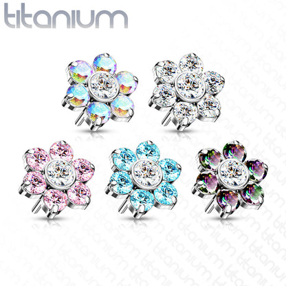 Flower w/ Gems | Titanium Threadless Top For Nose, Ears & Lip - Avanti Body Jewelry