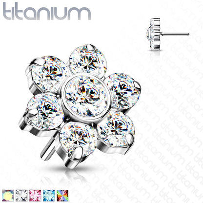 Flower w/ Gems | Titanium Threadless Top For Nose, Ears & Lip - Avanti Body Jewelry
