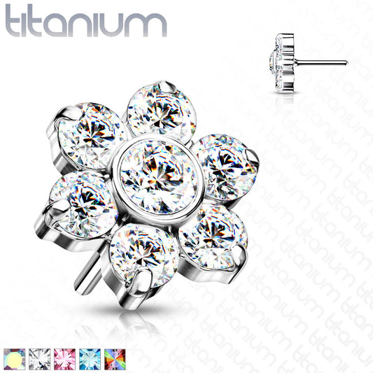 Flower w/ Gems | Titanium Threadless Top For Nose, Ears & Lip - Avanti Body Jewelry
