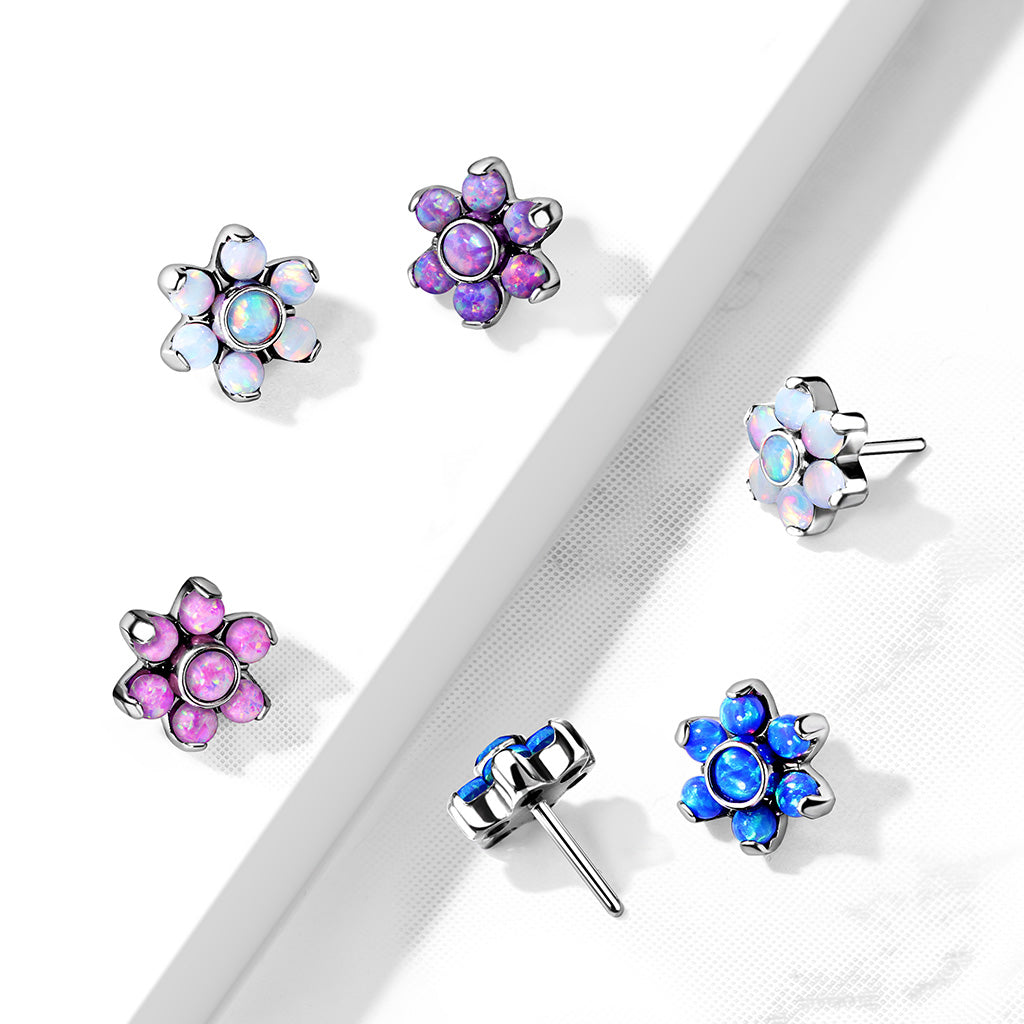 Flower w/ Gems | Titanium Threadless Top For Nose, Ears & Lip - Avanti Body Jewelry