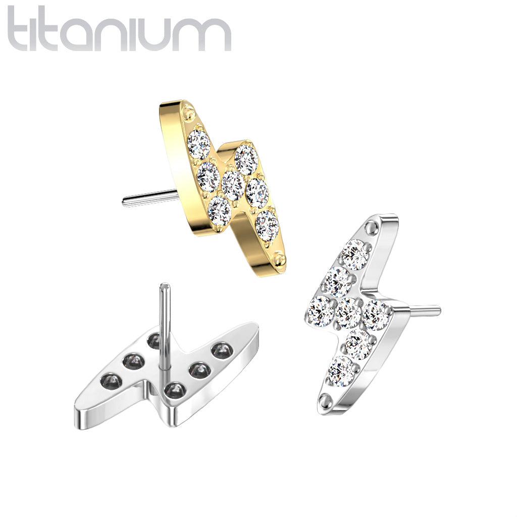Lightning Bolt w/ Gems | Titanium Threadless Top For Nose, Ears & Lip - Avanti Body Jewelry