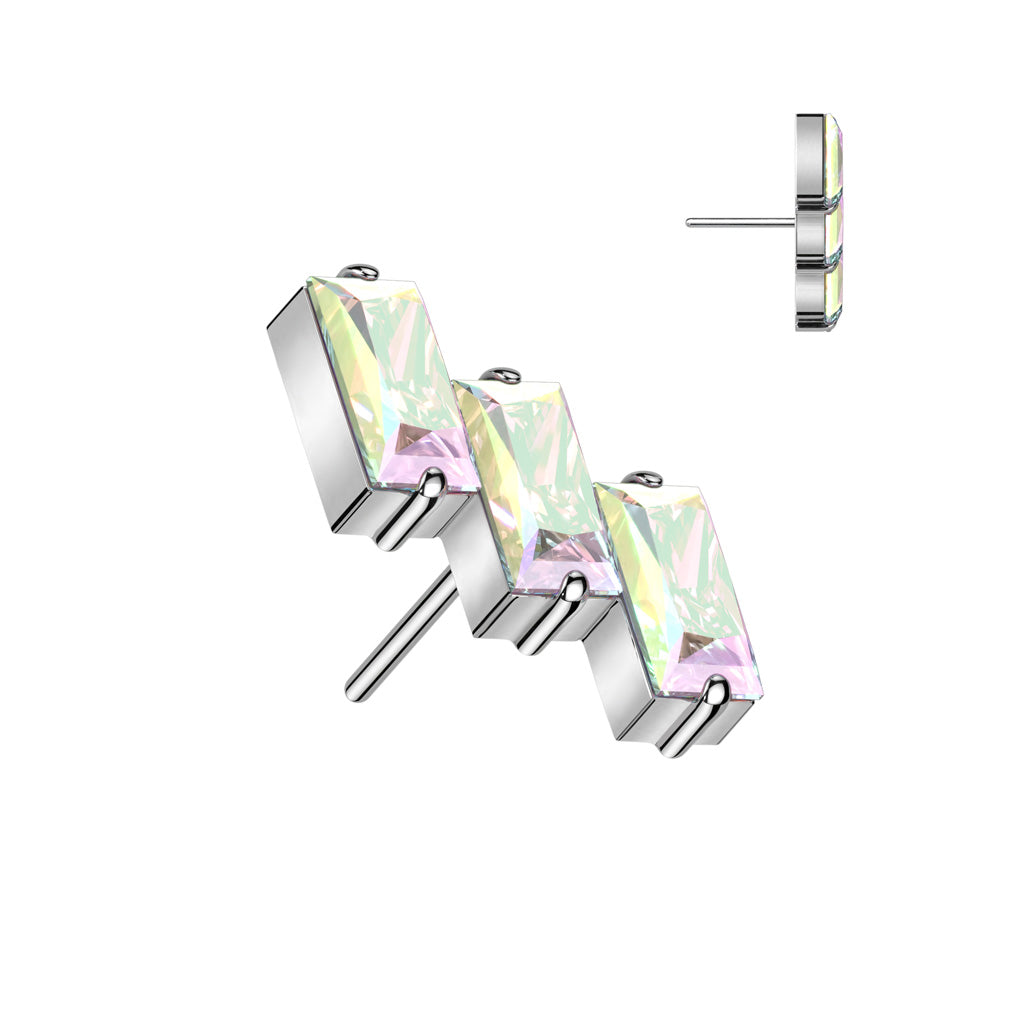 3 Gem Baguette | Titanium Threadless Top For Nose, Ears & Lip - Avanti Body Jewelry