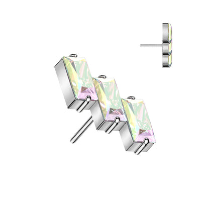 3 Gem Baguette | Titanium Threadless Top For Nose, Ears & Lip - Avanti Body Jewelry