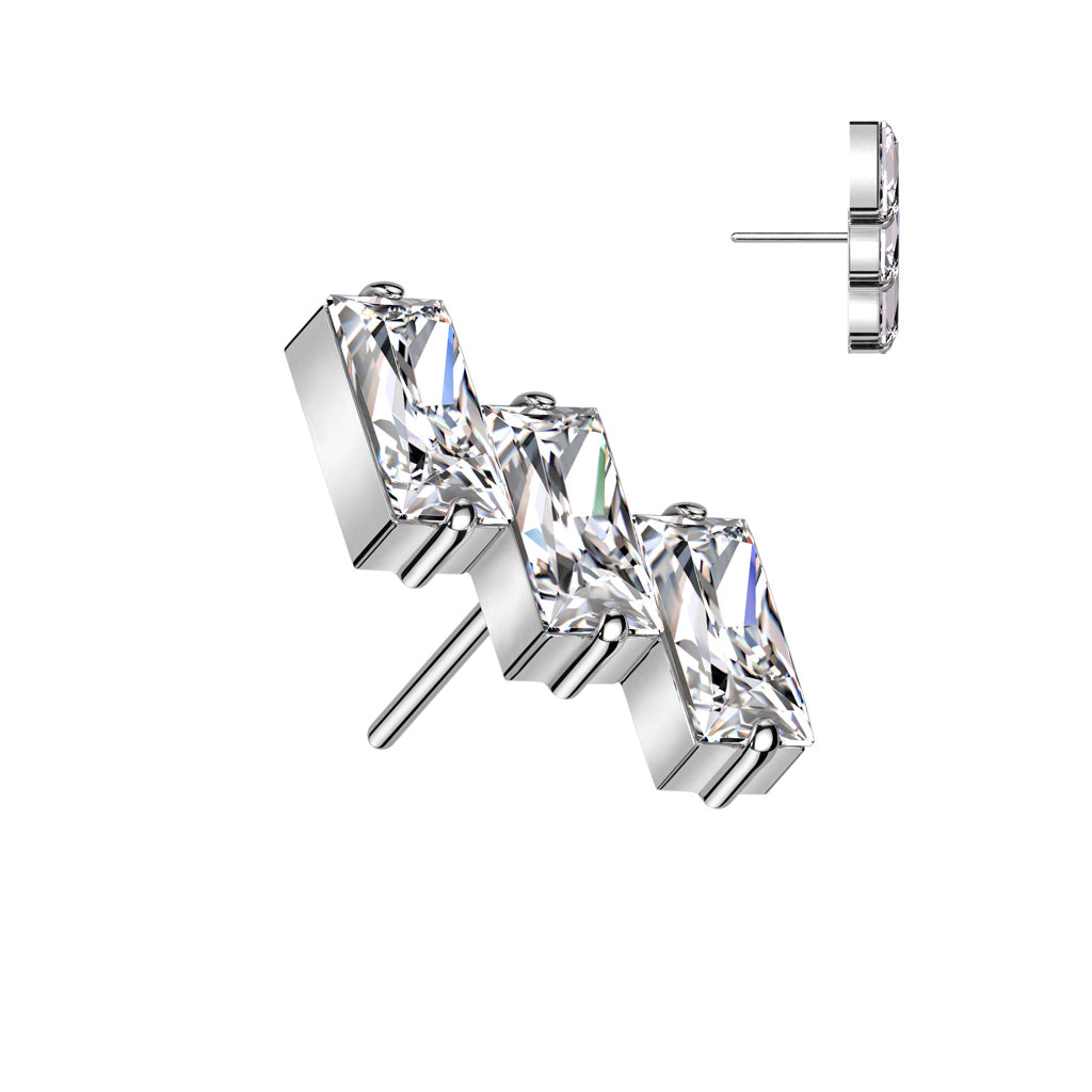 3 Gem Baguette | Titanium Threadless Top For Nose, Ears & Lip - Avanti Body Jewelry