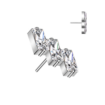 3 Gem Baguette | Titanium Threadless Top For Nose, Ears & Lip - Avanti Body Jewelry