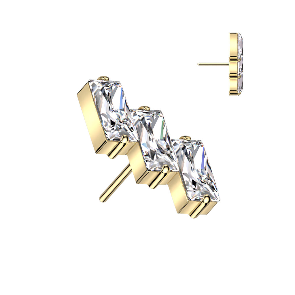 3 Gem Baguette | Titanium Threadless Top For Nose, Ears & Lip - Avanti Body Jewelry
