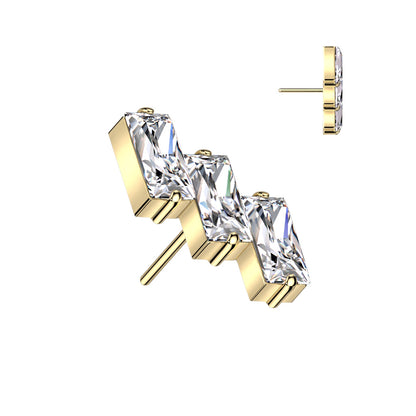 3 Gem Baguette | Titanium Threadless Top For Nose, Ears & Lip - Avanti Body Jewelry