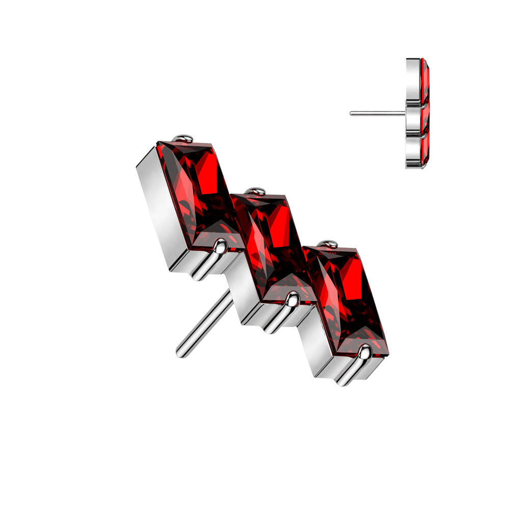 3 Gem Baguette | Titanium Threadless Top For Nose, Ears & Lip - Avanti Body Jewelry