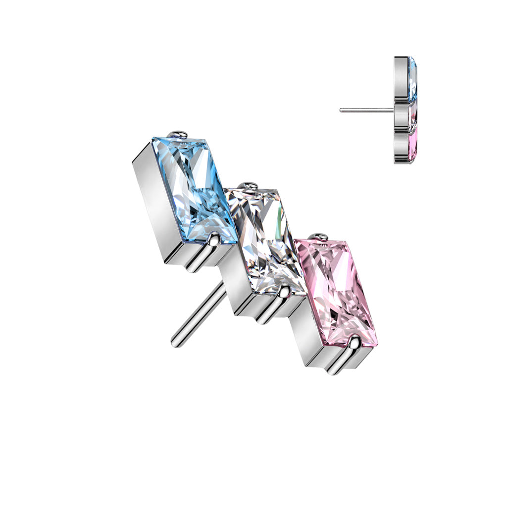 3 Gem Baguette | Titanium Threadless Top For Nose, Ears & Lip - Avanti Body Jewelry