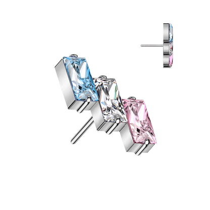 3 Gem Baguette | Titanium Threadless Top For Nose, Ears & Lip - Avanti Body Jewelry
