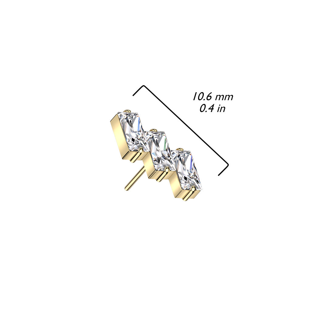 3 Gem Baguette | Titanium Threadless Top For Nose, Ears & Lip - Avanti Body Jewelry