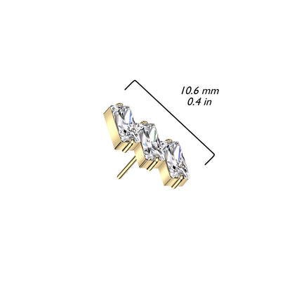 3 Gem Baguette | Titanium Threadless Top For Nose, Ears & Lip - Avanti Body Jewelry