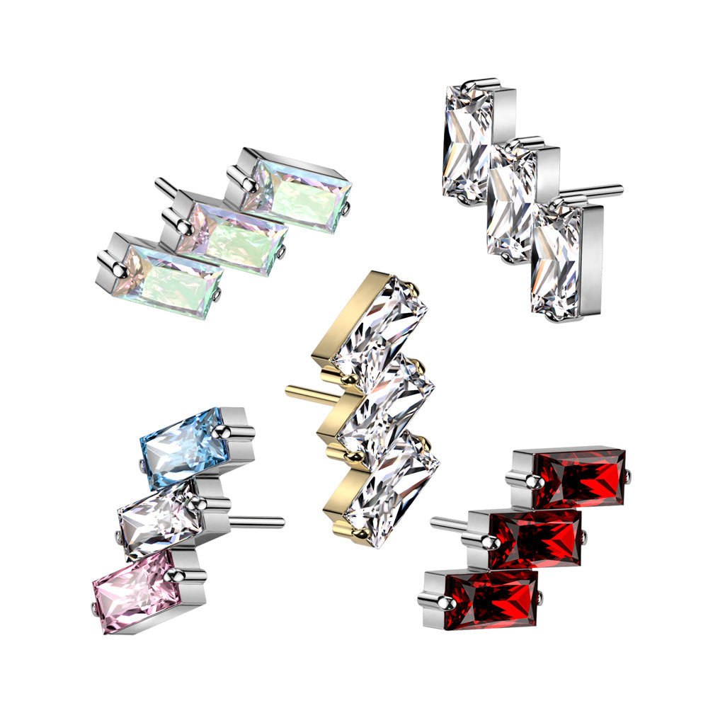 3 Gem Baguette | Titanium Threadless Top For Nose, Ears & Lip - Avanti Body Jewelry