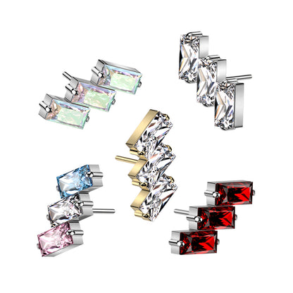 3 Gem Baguette | Titanium Threadless Top For Nose, Ears & Lip - Avanti Body Jewelry