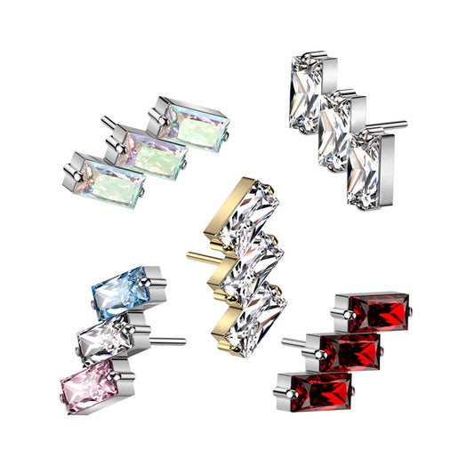 3 Gem Baguette | Titanium Threadless Top For Nose, Ears & Lip - Avanti Body Jewelry
